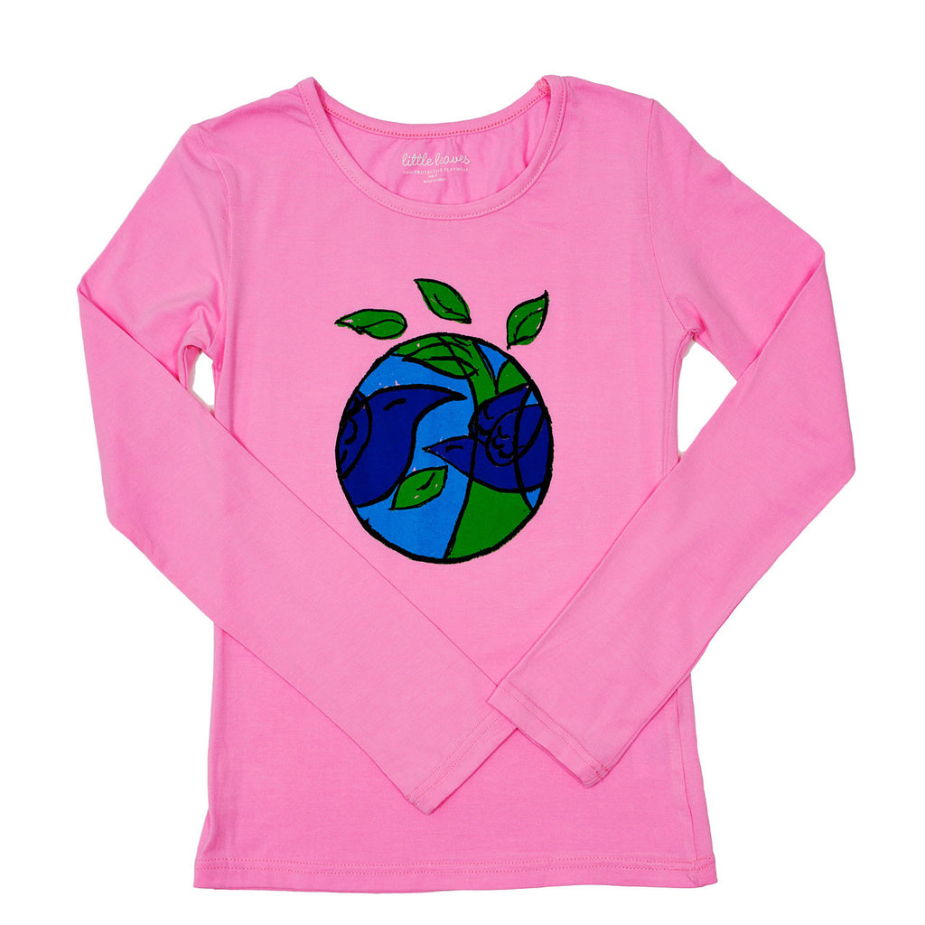 Girls Sun Protective Shirt-Spring Birds Pink - Little Leaves Clothing Company