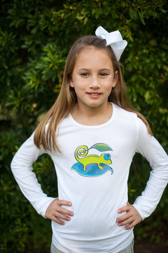 Girls Sun Protective Shirt-Chameleon White