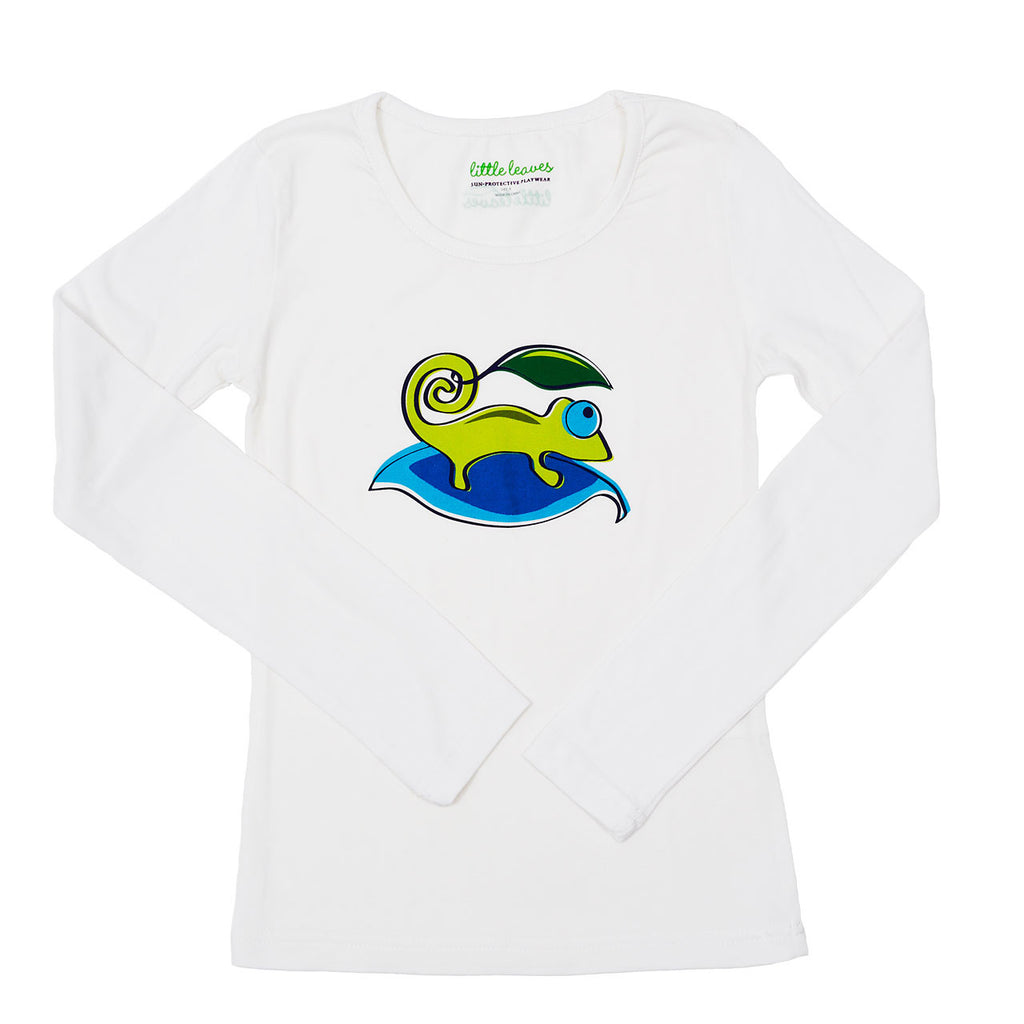 Girls Sun Protective Shirt-Chameleon White - Little Leaves Clothing Company