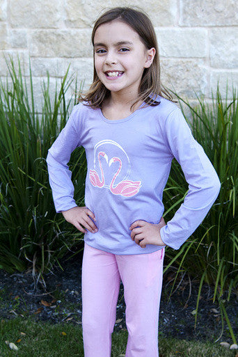 Girls Sun Protective Shirt-Flamingo Mulberry Purple Gray - Little Leaves Clothing Company