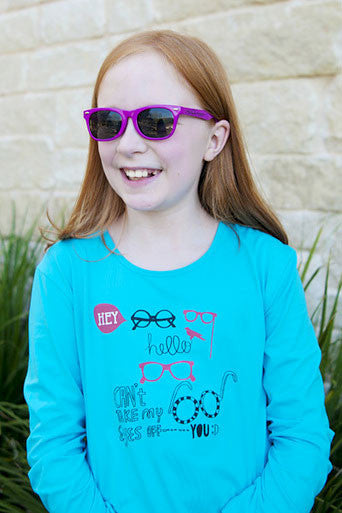 Girls Sun Protective Shirt - Sunglasses Brilliant Cerulean Blue