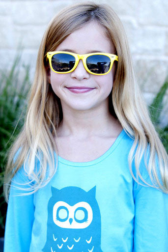 Girls Sun Protective Shirt-Owl Brilliant Cerulean Blue - Little Leaves Clothing Company
