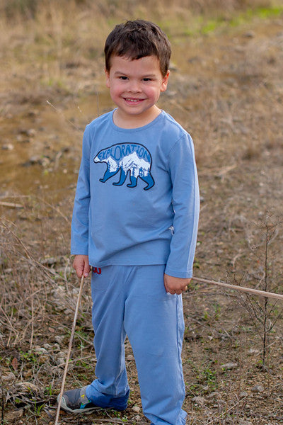 Toddler Sun Protective Shirt-Explore Cobalt Blue Gray - Little Leaves Clothing Company