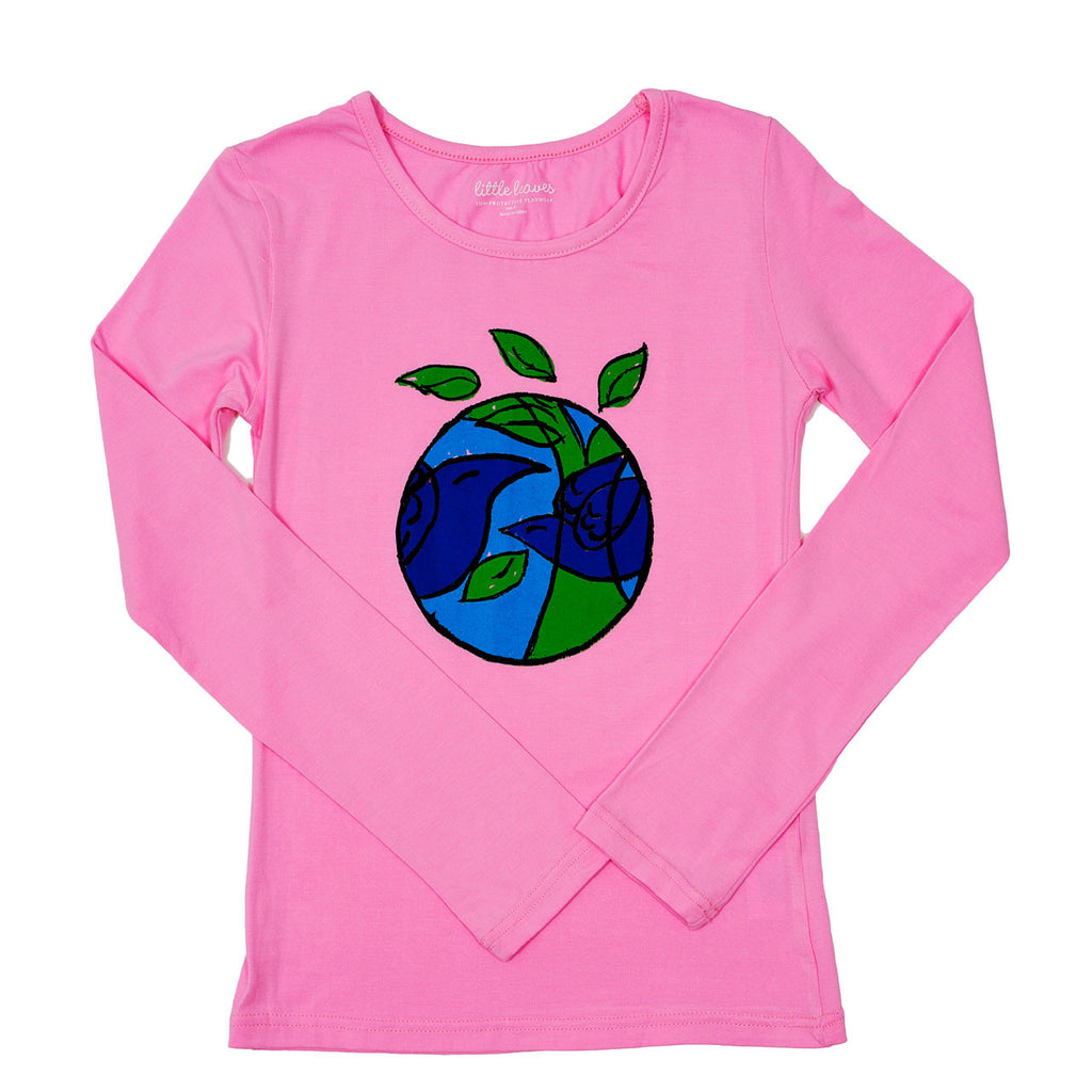 Girls Sun Protective Shirt-Spring Birds  Pink - Little Leaves Clothing Company