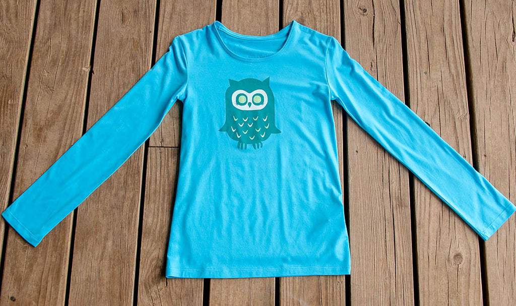Girls Sun Protective Blue Cerulean Brilliant Shirt-Owl