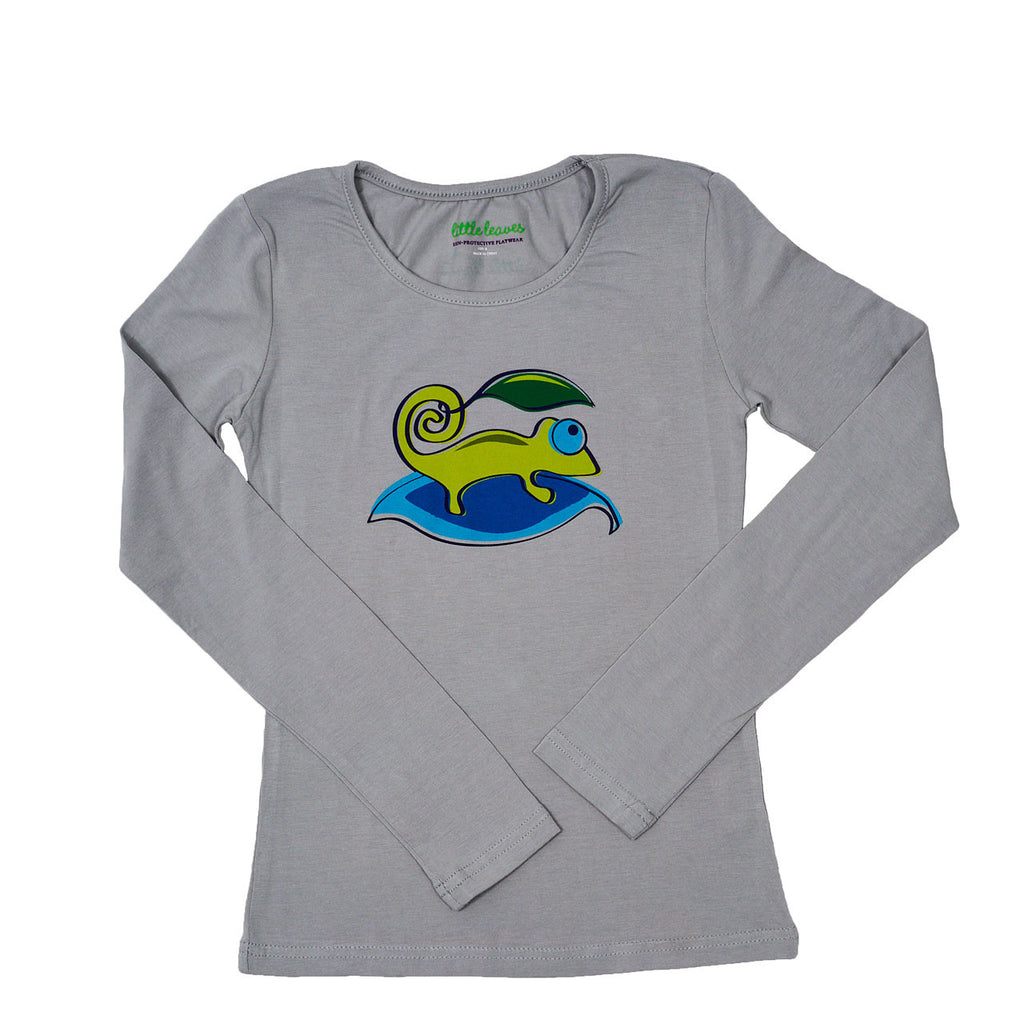 Girls Sun Protective Shirt-Chameleon Gray - Little Leaves Clothing Company