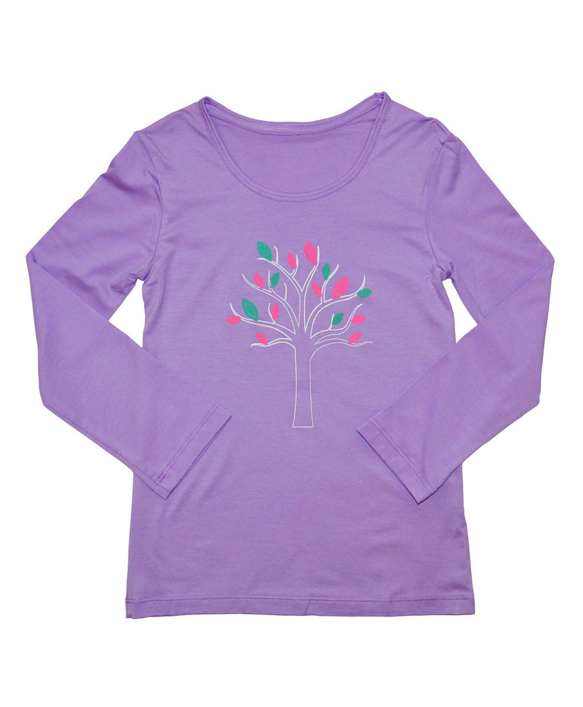 Girls Sun Protective Shirt Spring Tree Mulberry Purple Gray