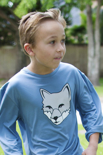 Boys Sun Protective Shirt-Fox Cobalt Blue Gray - Little Leaves Clothing Company
