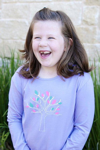 Girls Sun Protective Shirt-Spring Tree Mulberry Purple Gray - Little Leaves Clothing Company